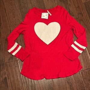 NEW Red Long Sleeve Thermal Top with Heart Design